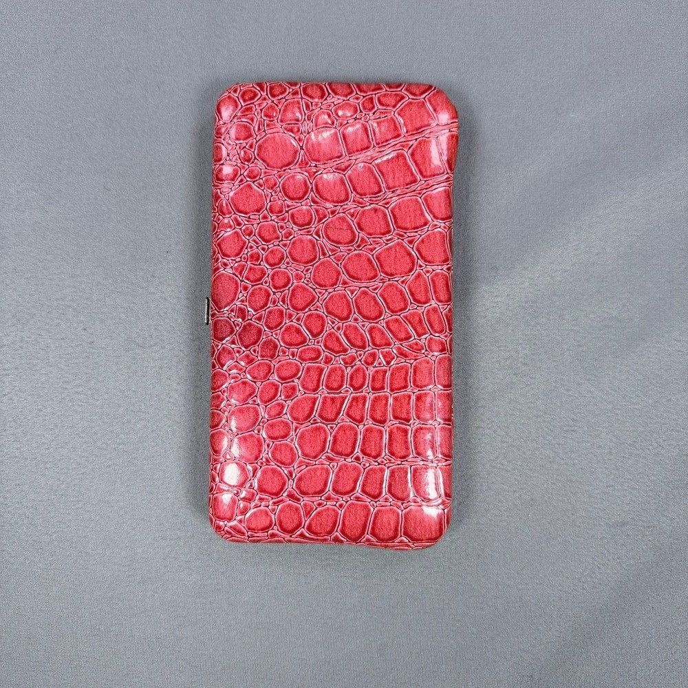 Unbranded Croc Embossed Frame Wallet Pink Faux Leather‎ Silver Interior Clutch
